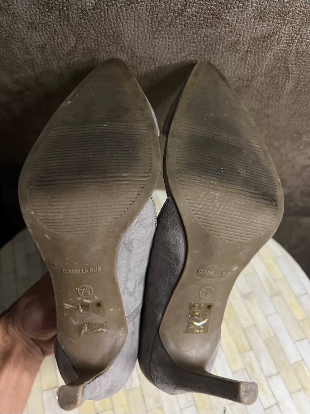 Izabella Rue Gray Suede Pointed-Toe Ankle-Strap Heels - Picture 5 of 7